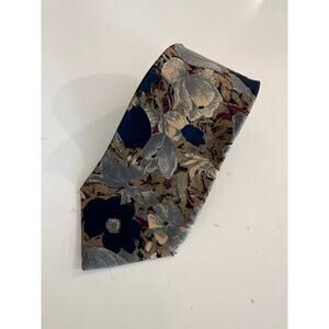 Don Loper Beverly Hills Men's Silk Neck Tie Blue & Gold Abstract Floral JL